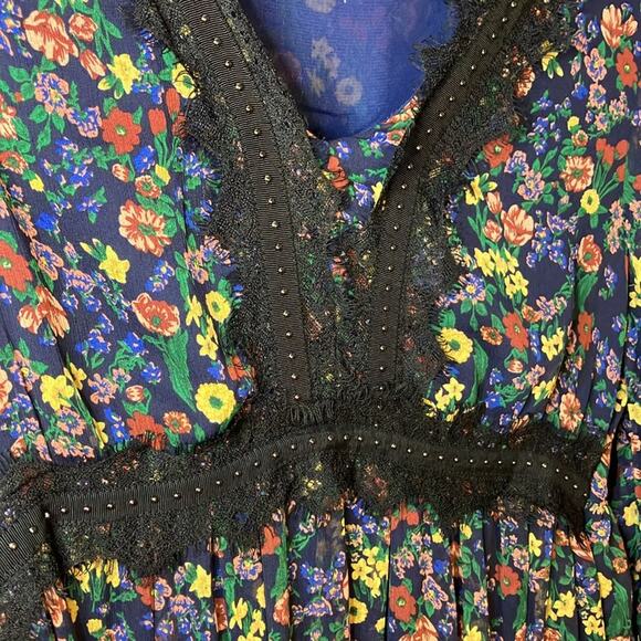 Hayden Bohemian V Neck Lace Studded Waist Floral 3/4 Dress Easter spring - Picture 3 of 5